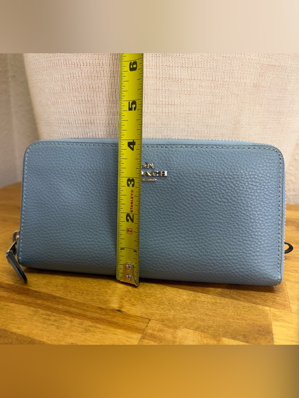 Coach Pebbled Leather Zip Around Wallet Blue Continental Accordion Organizer - Picture 8 of 8